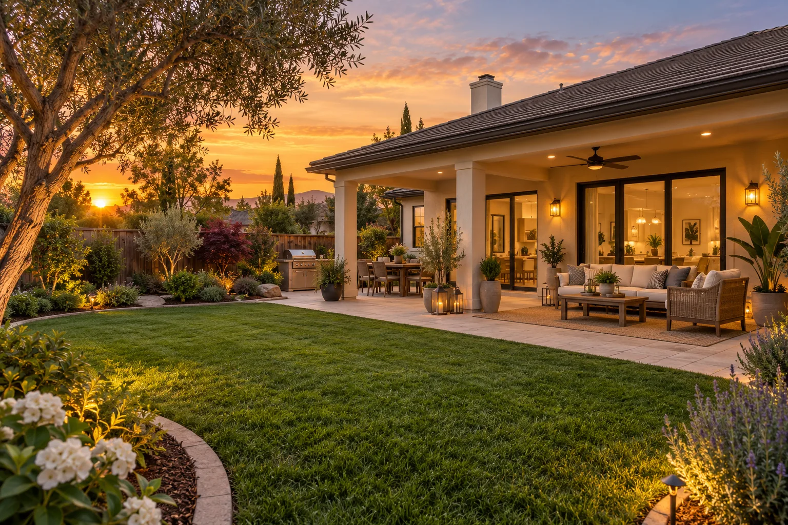 Private landscaped backyard and patio